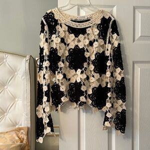 Elegant Black and Cream Crochet Top